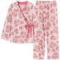 Spring Autumn V-Neck Pajamas Female Pajamas Sets Elegant Floral Japanese Kimonos For Women Big Yards M-4XL Cotton