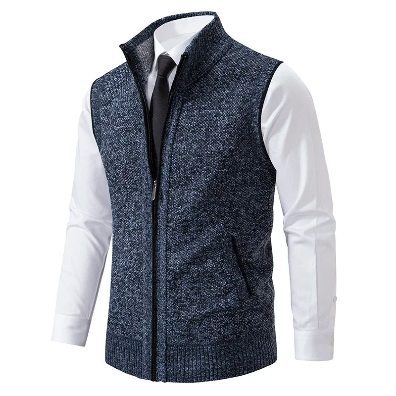 Vest Men Knitted Sleeveless Sweater Jacket Wool Velvet Zipper Cardigan Turn-down Pullovers Turtleneck Sweater coat Knit Waistcoat