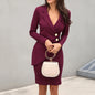 2025  Autumn Winter Fashion Midi Dress Office Lady Long Sleeve Slim Dresses Elegant Bodycon Work Business Pencil Solid Dress