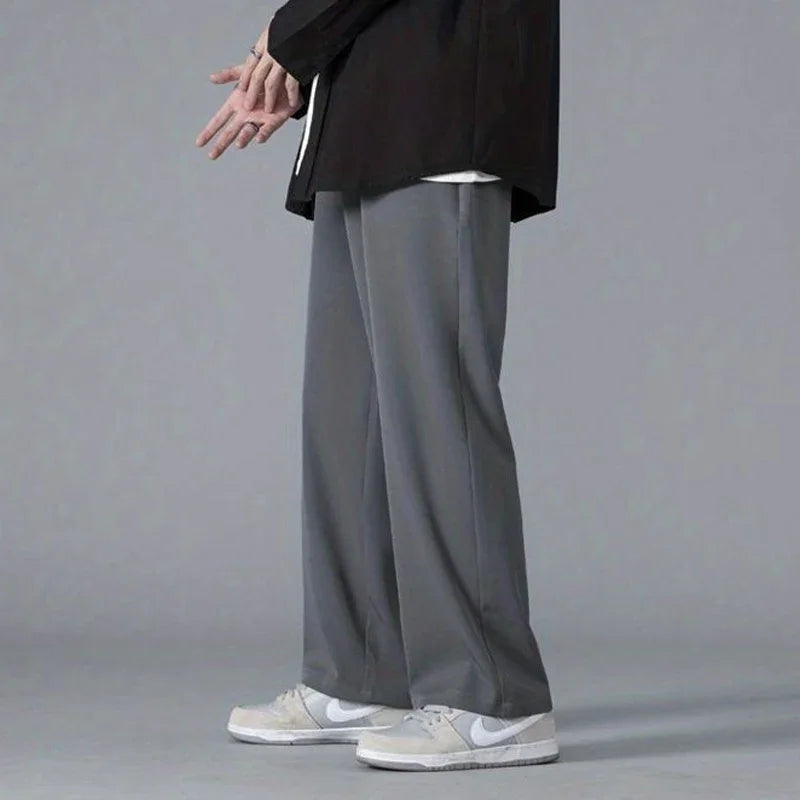 2026 Spring New Solid Color Straight Pants Man Elastic Waist Loose Casual Harajuku Trousers Japanese Style Thin Style Clothes