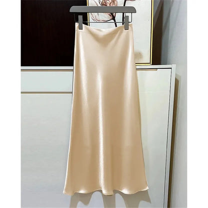 2026 Black Satin Skirt Women High Waist Elegant Long Skirts Street Fashion Summer Midi Skirt Office Slim Sexy Vintage Skirts