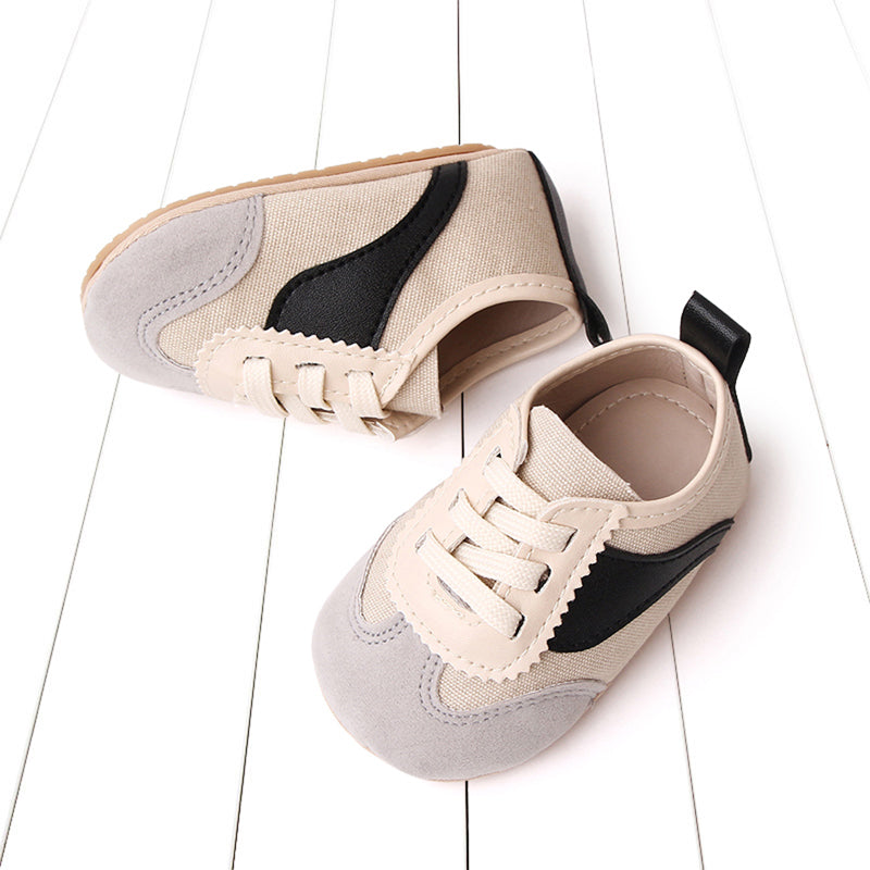 Infant Baby Girls Boys Canvas Shoes First Walkers Shoes Non-slip Contrast Color Sneakers Tie-up Newborn Sport Shoes
