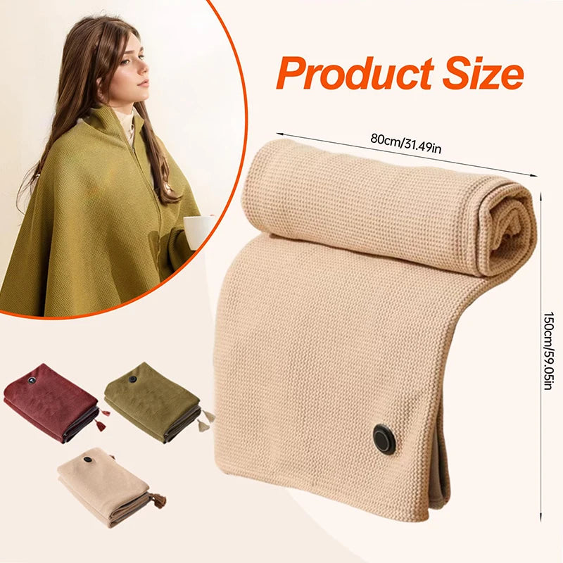Heated Shawl Wrap for Cold Winter USB Heated Blanket Soft 3 Heat Level Warm Scarf