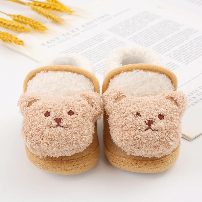Winter Warm Newborn Baby Boy Girl Boots Cute Bear Soft Toddler Shoes First Walkers Anti-slip Booties Infant Fur Snow Boots 0-18M