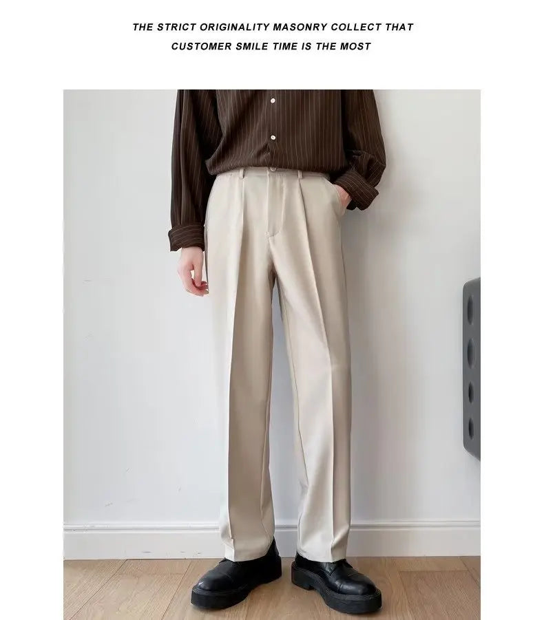Spring Summer New Men Straight Casual Pants Korean Loose Suit Trousers Baggy White Elegant Pant Male Streetwear Y2k Men Clothing