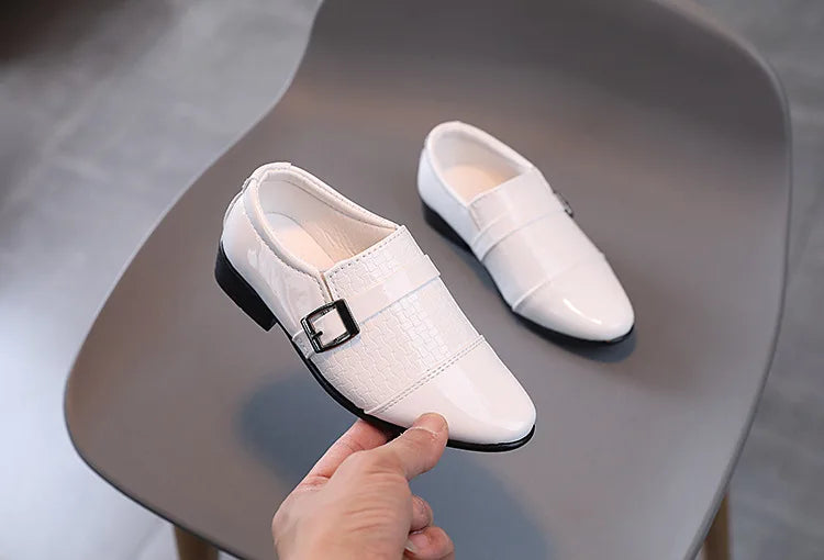 Boys Leather Shoes 2022 Spring Autumn Kids Performance Mary Janes Shoes for Party Wedding Shows Solid Black Slip-on Shoes