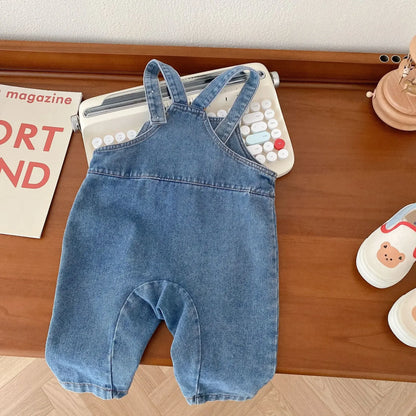 2025 Autumn Korean Baby Boys Girls Pants Cartoon Jeans Overalls Cute Bear Infant Toddler Kids Cotton Suspender Denim Jumpsuit
