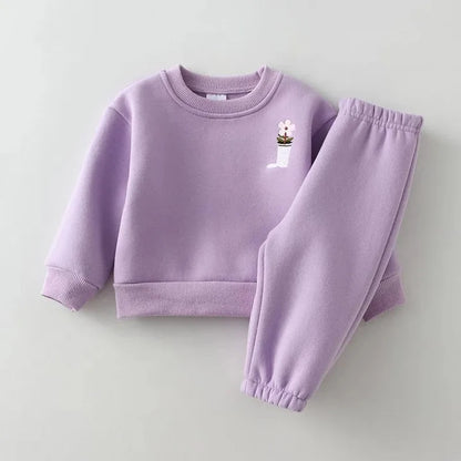 2Pcs Spring Winter Baby Girl Boy Clothes Set Embroidery Thicken Fleece Warm Sweatshirt Pant Boy Tracksuit Toddler Clothes Outfit
