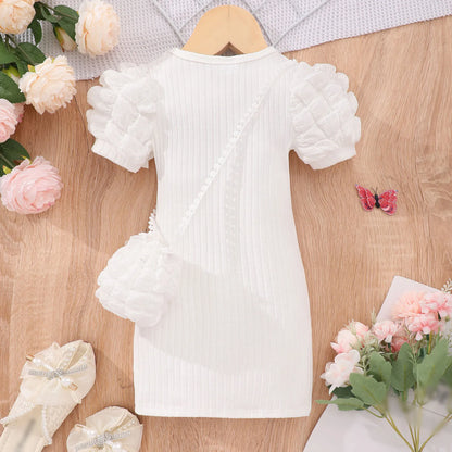 2026 Midi Dress Kids Girl Clothes Summer Short Sleeve Baby Girl Bodycon Dress Party Children Wrap Tight Dress 3 4 5 6 7 8 Years