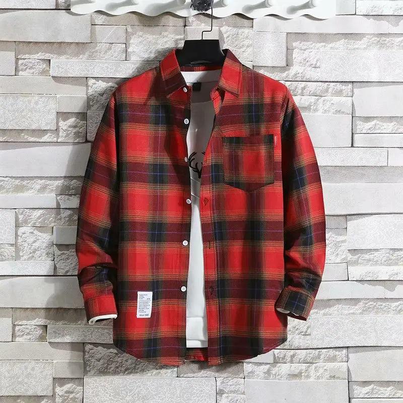 Spring New Korean Style Plaid Shirts Men's Handsome Long-sleeved Loose Casual All-matching Shirt Coats 2026 Trend Men's Clothing