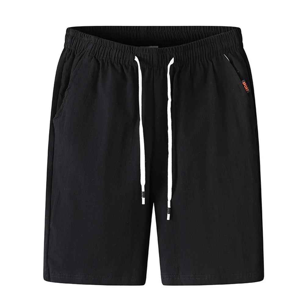 New Men's Cotton Linen Shorts Pants Male Summer Breathable Solid Color Linen Trousers Fitness Streetwear Loose Lace up Bottoms