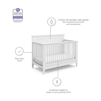 5-In-1 Convertible Crib (White) – GREENGUARD Gold Certified, Converts to Toddler Bed and Full-Size Bed