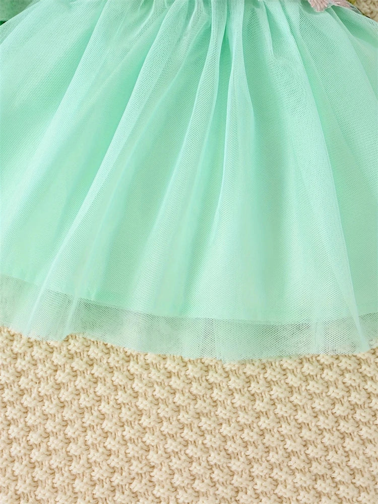 Newborn 2026 Baby Girls Dress Summer Waist Flower Vest Sleeveless Short Top Sweet Girl Lace Mesh Dress