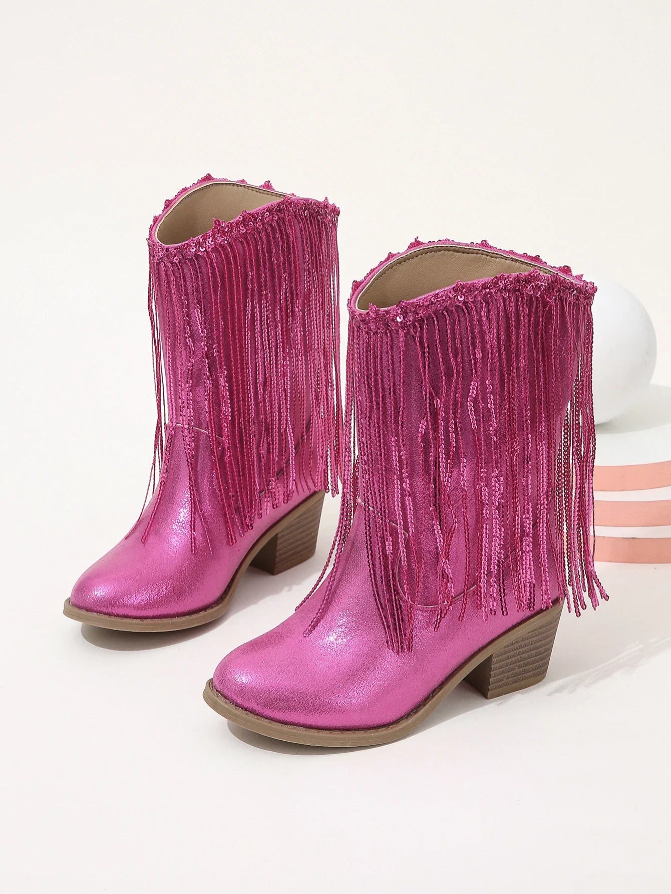 Children Boots Versatile Tassels Pink Elegant 2024 New Performance Girls Boots Low Heels Shiny Solid Color Britain Princess Boot