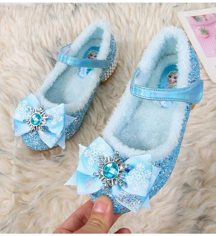Disney Girls Show Frozen Princess Elsa Shoes Winter Girls Baby Shoes Children Blue Pink Crystal Shoes Sandals Size 23-36