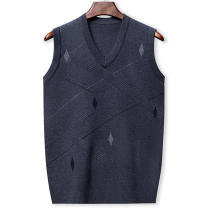 Men's Vest Knitted V-neck Young Business Sleeveless Jacquard Banquet Base Fashion Men's Vest