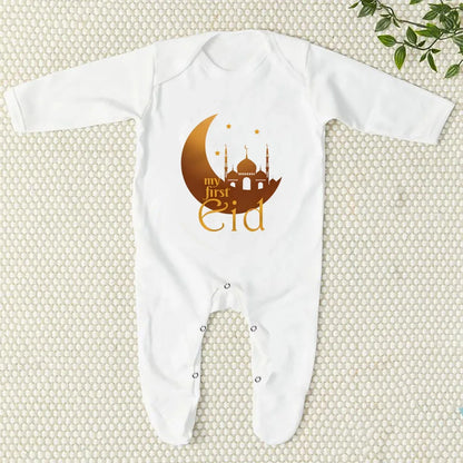 My First Eid/Ramadan Print Baby Sleepsuit Newborn Bodysuit Infant Long Sleeve Romper Ramadan Islamic Muslim Baby Keepsake Outfit