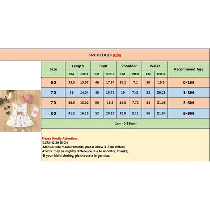 Newborn Baby Girl Sweet Cotton Dress Sleeveless Love Pattern Dress + Hat 2PCS Summer Beach Clothing for Infant Girl 0-9 Months