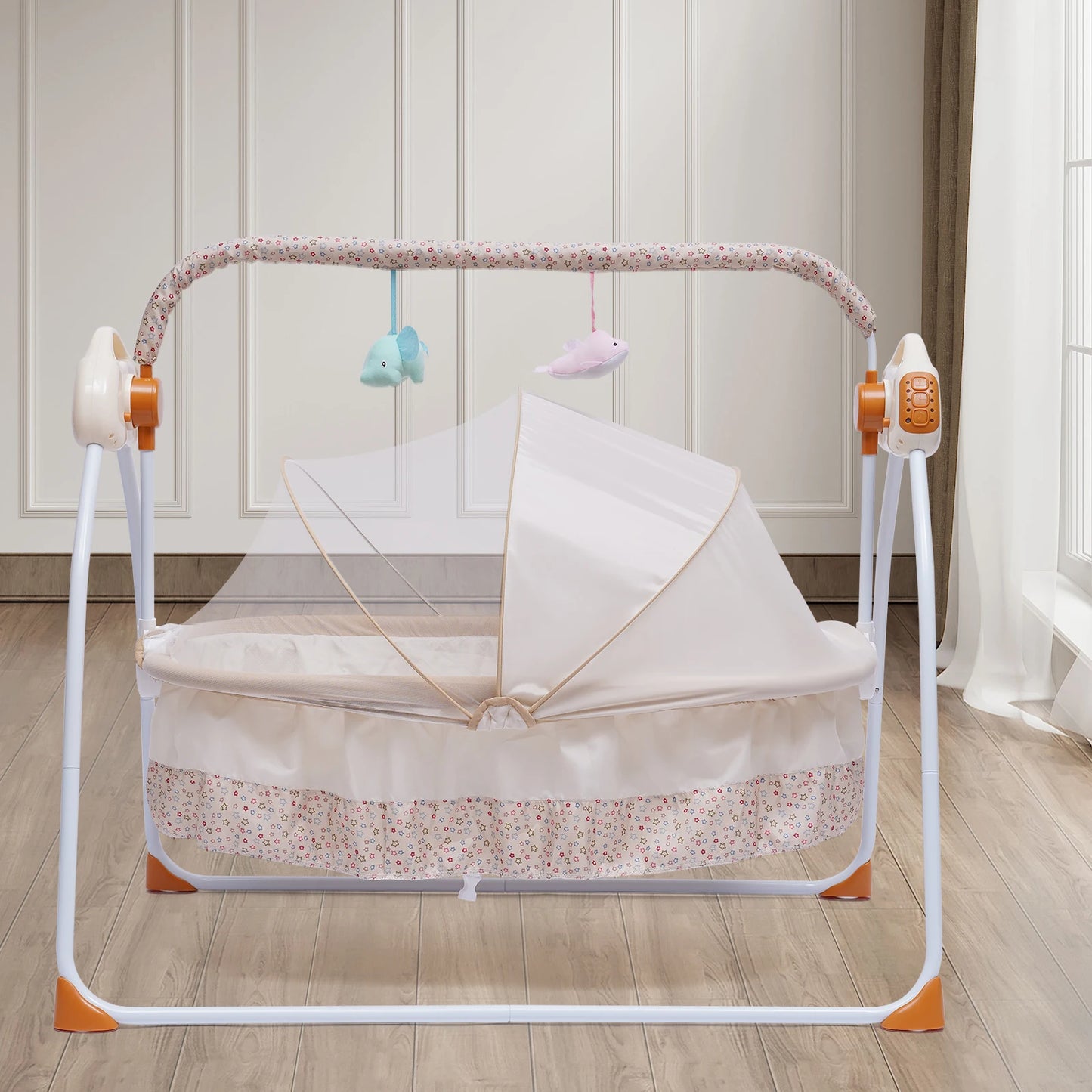 5 Gears Electric Auto-Swing Baby Crib Cradle Sleep Bed Infant Rocker + Net Music Bluetooth Music Adjustable+ Mat