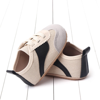 Infant Baby Girls Boys Canvas Shoes First Walkers Shoes Non-slip Contrast Color Sneakers Tie-up Newborn Sport Shoes