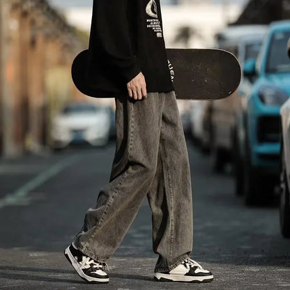 New Men's Y2K Flower Printed Baggy Jeans 2026 Streetwear American Casual Denim Wide-leg Pants Hombre Vintage Straight Trousers