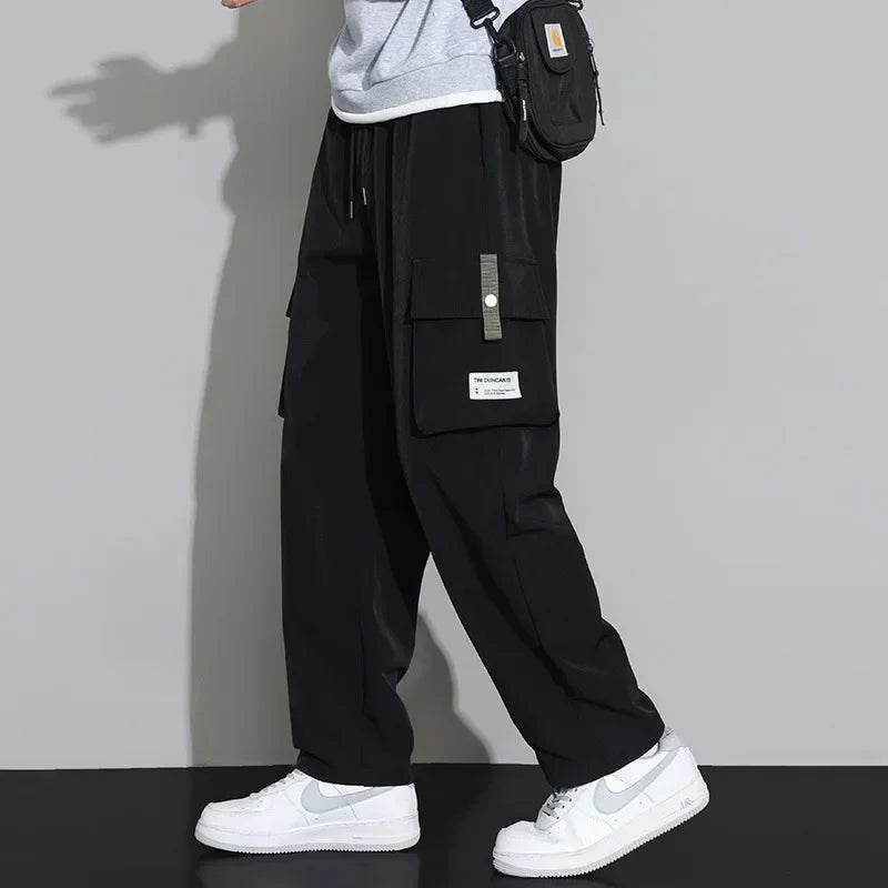 2025 Cargo Pants Men Straight Fit Wide Leg Fleece Lined Trouser Male Winter Fashion Loose Baggy Large Plus Size Warm Streetwear