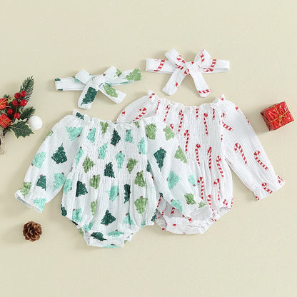 Tregren Infant Baby Girls Valentine's Day Romper Heart Print Long Sleeve Boat Neck Jumpsuits Spring Fall Bodysuits with Headband
