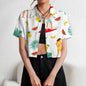 Women's Lapel Button Tank Tops Shirts Summer Casual Short Sleeve Shirts 3D Cherry Printed Women's Clothing Navel Exposed Shirts