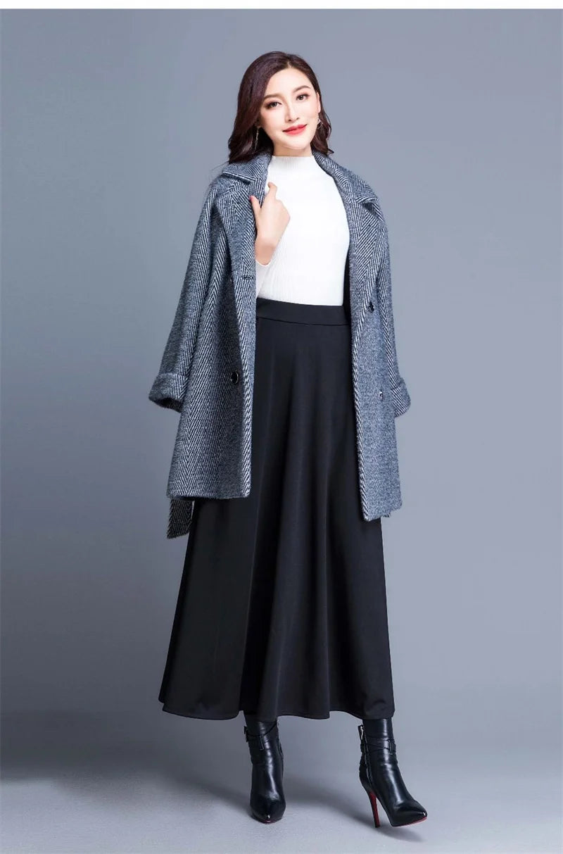 Spring Autumn Large Size A-Line Skirts Women Elastic High Waist Wine Red Black Long Skirt Female Casual Solid Color Maxi Skirts