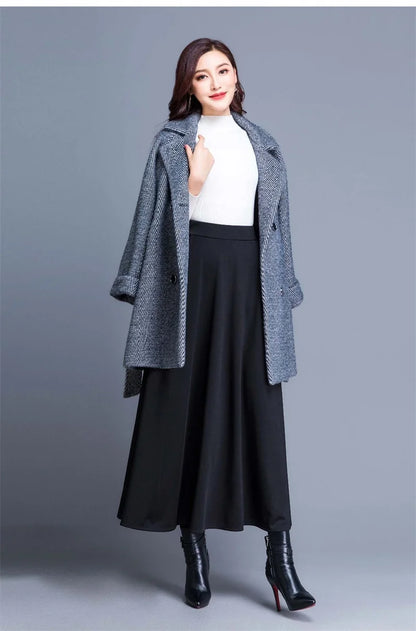 Spring Autumn Large Size A-Line Skirts Women Elastic High Waist Wine Red Black Long Skirt Female Casual Solid Color Maxi Skirts