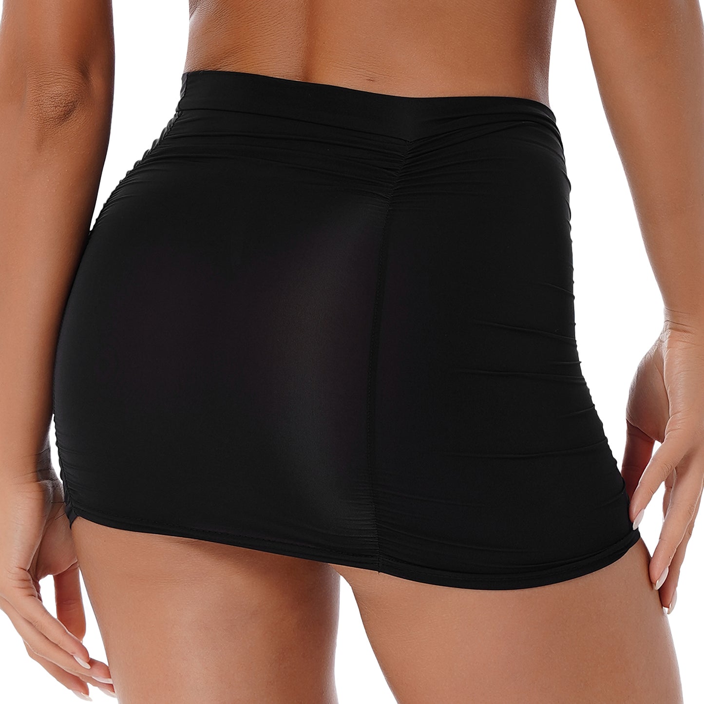 Sexy Womens Mid Waist Stretchy Shirring Bodycon Miniskirt Ladies Elastic Waistband Summer Mini Skirt for Nightclub Party