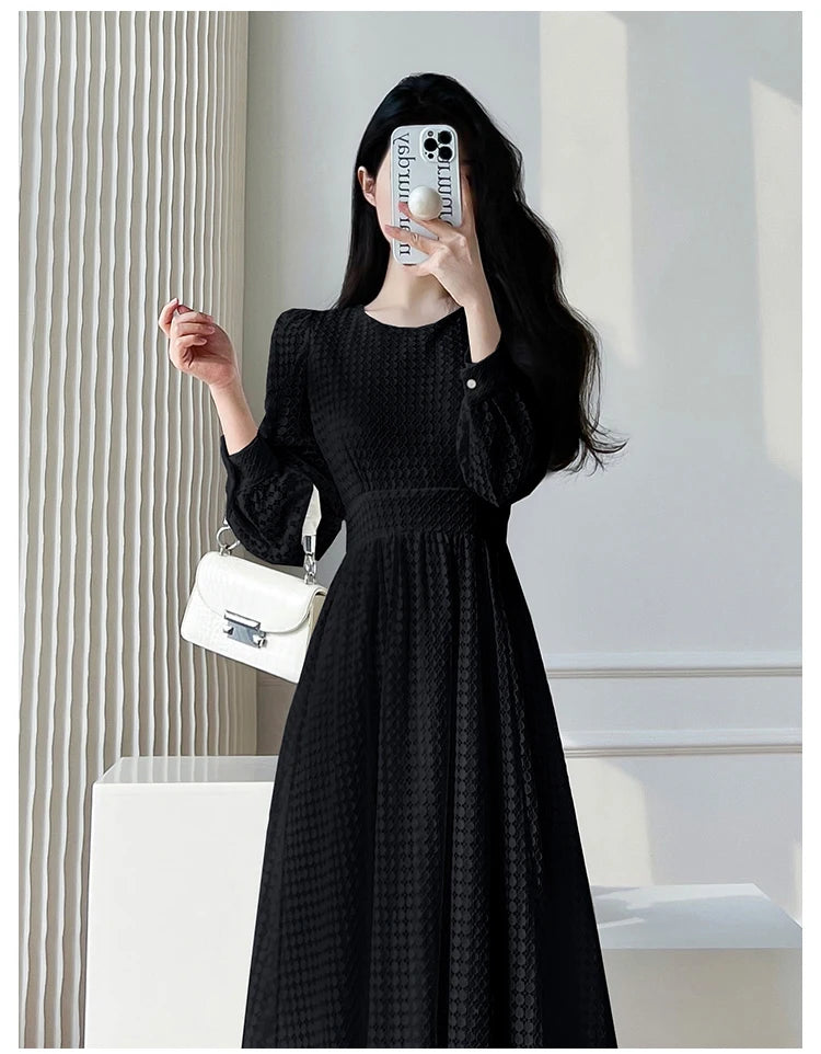 Lace Long Sleeves White Midi Dresses for Women 2026 New Autumn French Elegant Fashion Evening Wedding Party Robe Female Clothing