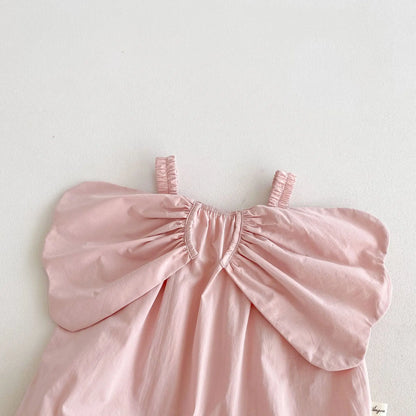 Summer New Solid Girl Infant Angel Wings Overalls Cute Children Suspenders Jumpsuit  Loose Baby Cotton Pants Kid Casual Trousers