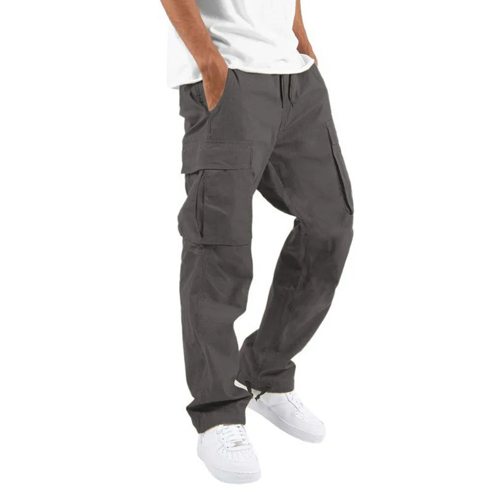 2026 new Men Spring Casual Trousers Solid Color Multi-Pocket Loose Straight Sports Fitness Pants Outdoor Cargo Pants Men
