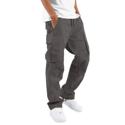 2026 new Men Spring Casual Trousers Solid Color Multi-Pocket Loose Straight Sports Fitness Pants Outdoor Cargo Pants Men