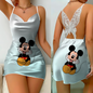 Mini Dress Pajama Skirt Bow Knot Party Dresses Satin Surface Minnie Mouse Disney Mickey Women's Fashion Summer 2025 Elegant Women