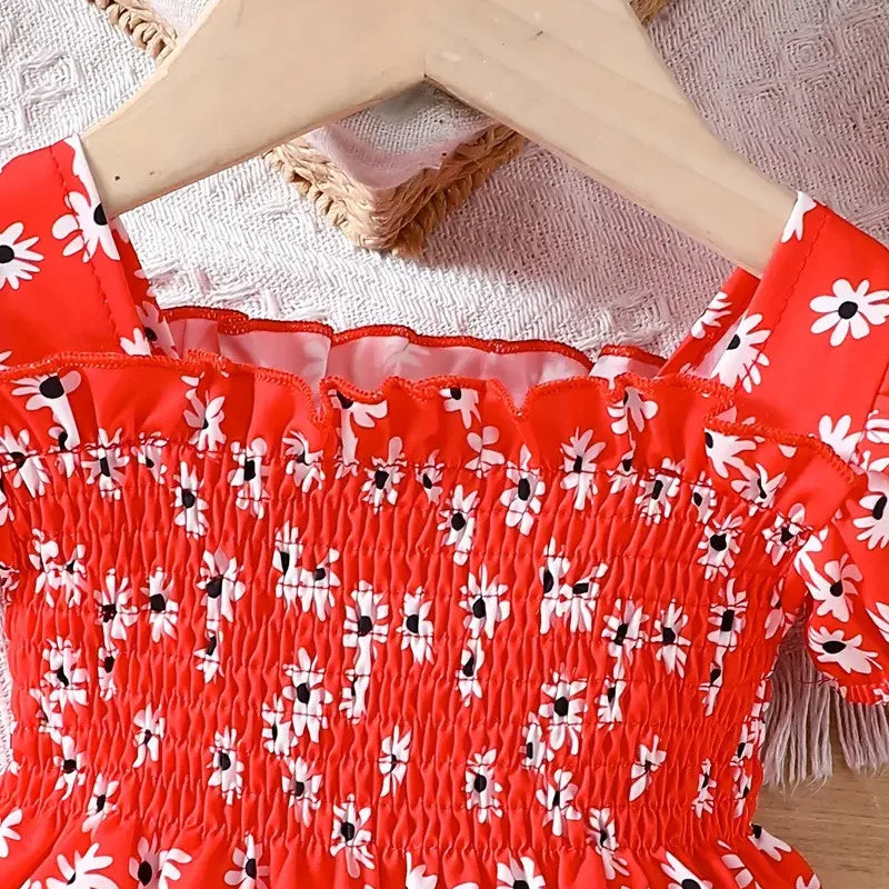 2025 Summer Children Fashion Print Dress Girls Korean Version Style Short Sleeves Small Daisy Dress 0-2Years Baby Princess Dress