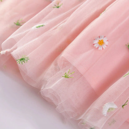 Hot New Baby Girl clothes High Quality Flower Embroidery Halter Mesh Little Girls Dress Cute Baby Dress Sweet Princess Frock