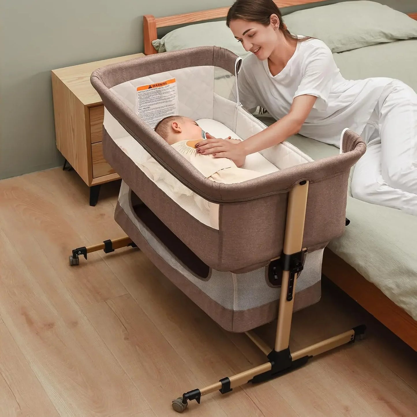 Baby Crib,3 in 1 Baby Bassinet Bedside Crib Adjustable Portable Bed for Infant, Baby Newborn Must Have Bed