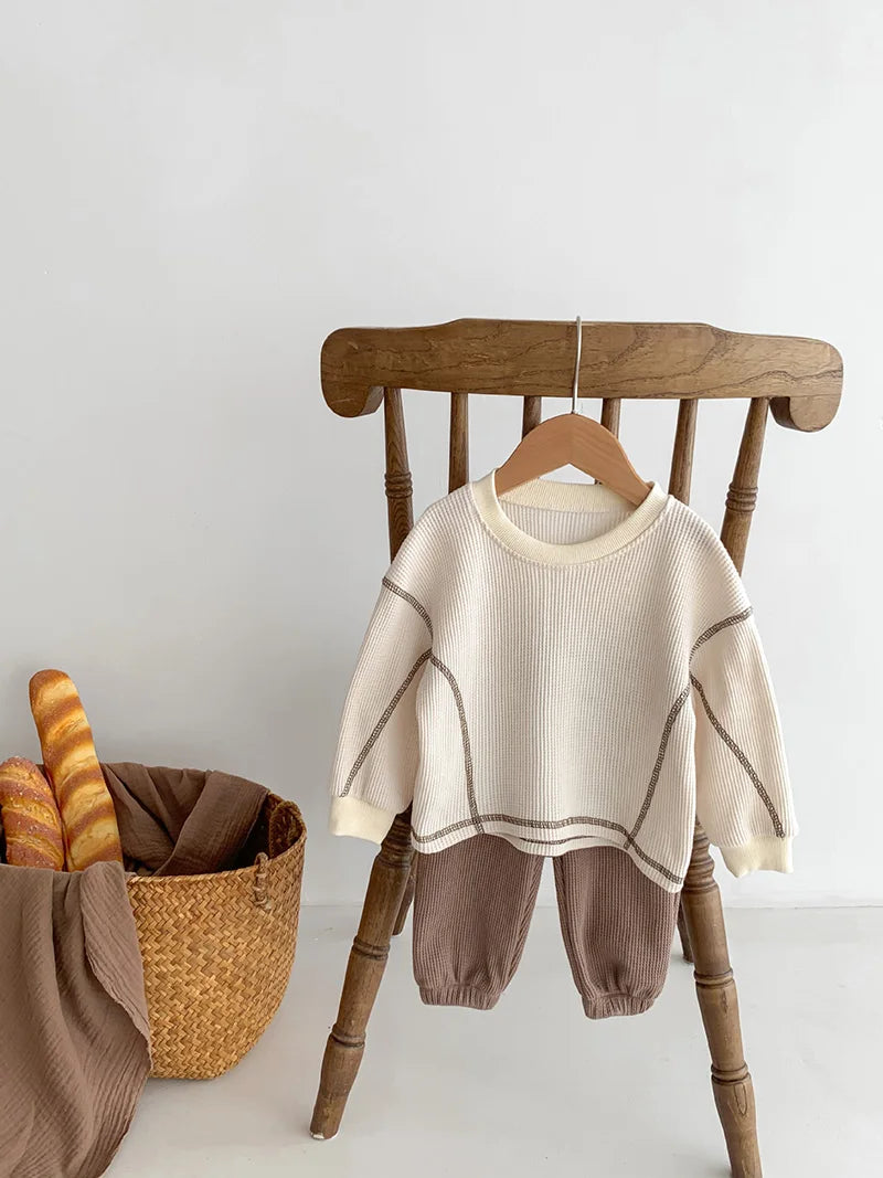 MILANCEL Spring Designer Kids Baby Clothes Casual Boys Suit Cool Infant Blouse And Pants2 PCs Waffle Clothing Set Outfits