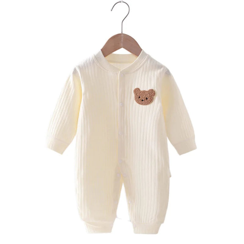 Autumn Baby Romper Solid Color Bear Jumpsuit Cotton Spring Newborn One-Pieces Clothing for Boys Girls Infant Onesie 0-18M