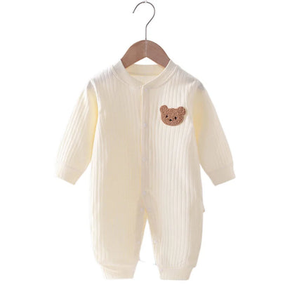 Autumn Baby Romper Solid Color Bear Jumpsuit Cotton Spring Newborn One-Pieces Clothing for Boys Girls Infant Onesie 0-18M