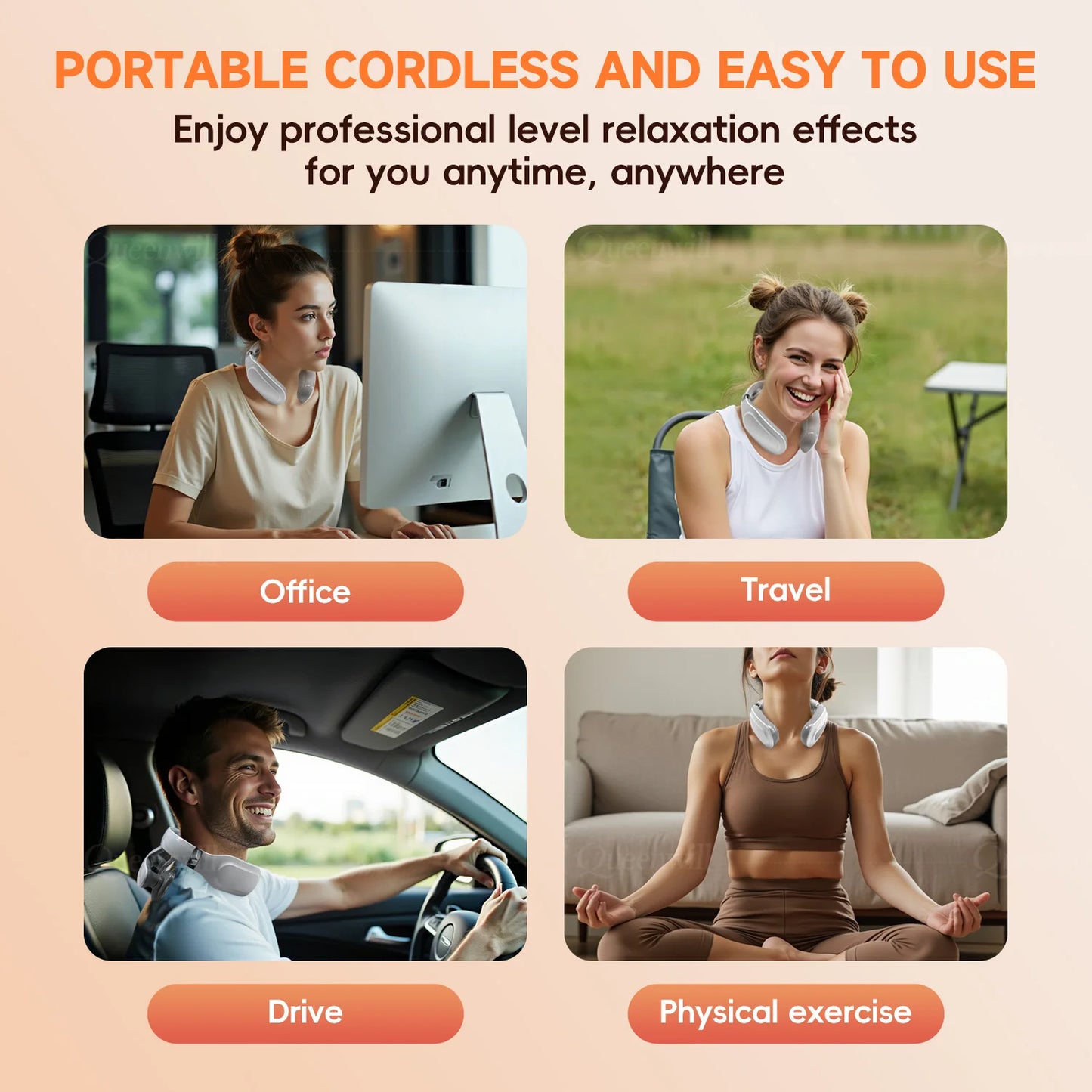 Smart Neck and Shoulder Massager-4 Massager pads,6 modes and 16 levels,Portable Cordless USB Charging Gift for Men & Women