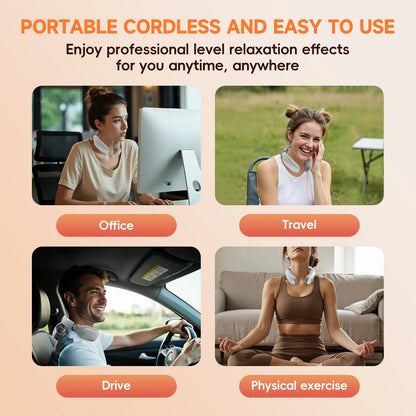 Smart Neck and Shoulder Massager-4 Massager pads,6 modes and 16 levels,Portable Cordless USB Charging Gift for Men & Women