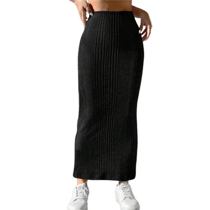 Solid Bodycon Ruched Knitted Long Skirt Women Sexy Black Elastic Elegant High Waist Mermaid Sheath Maxi Skirts Summer Streetwear