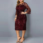 Elegant Sequin Plus Size 4XL 5XL Women Midi Dress Sexy Casual Evening Party Dress Gown Wedding Luxury Robe Rouge Vestidos