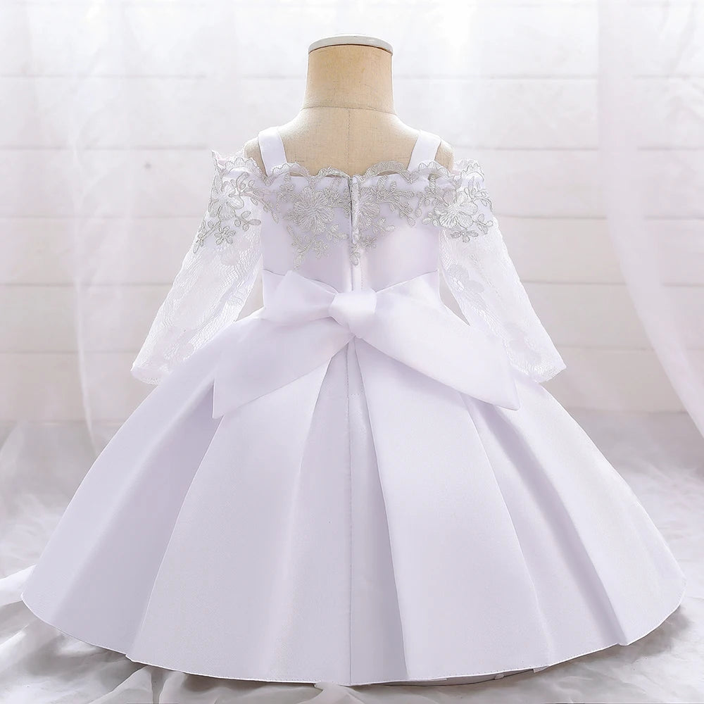Baby Girls Christmas Dress Newborn Baptism Princess Party Dresses Lace Sleeve Toddler Girl Clothes 1 Years Birthday Wedding Gown