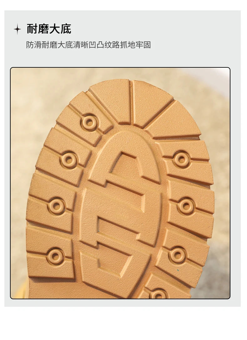 Classic Children Biker Boots Kids Tooling Boot Winter Child Plus Velvet Warm Snow Boot Anti-slip Wear-resistant Girls Boys Shoes