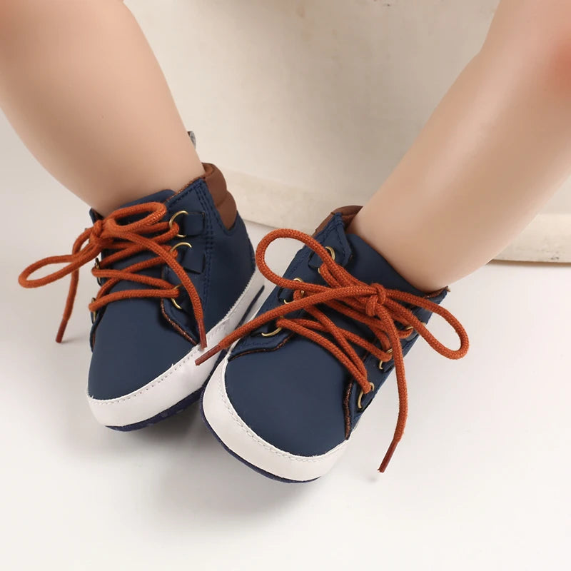 Lucky Blue Newborn Infant Toddler Boy Girl Casual Breathable Soft Cloth Bottom  Anti-slip PU Leather First Walkers Canvas Shoes