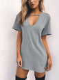 Summer Sexy Mini Black Dress 2026 V Neck Cut Out Loose Dress Women Elegant Short Sleeve Club Party Dress Solid Color Streetwear